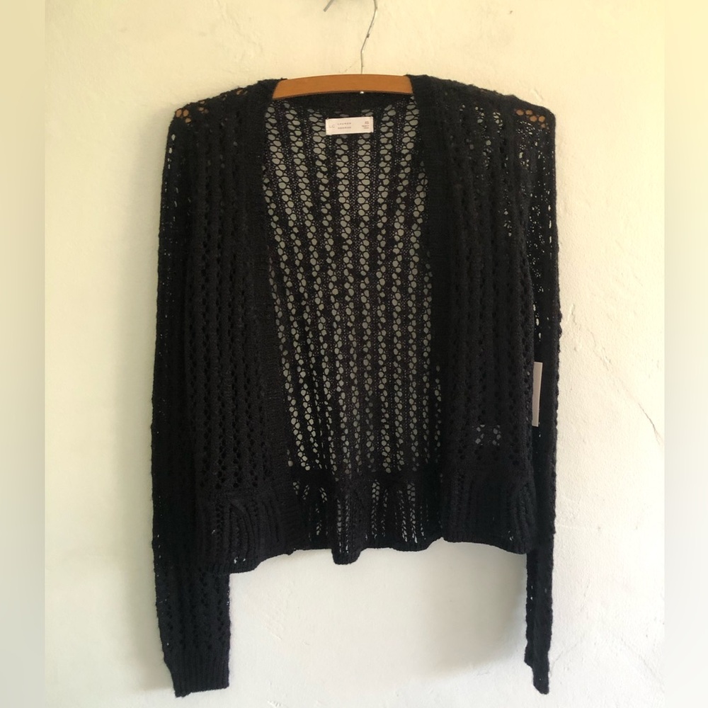 Lauren Conrad Cardigan--Open Front--Size XS--Black-- Ruffle Hem-NWT